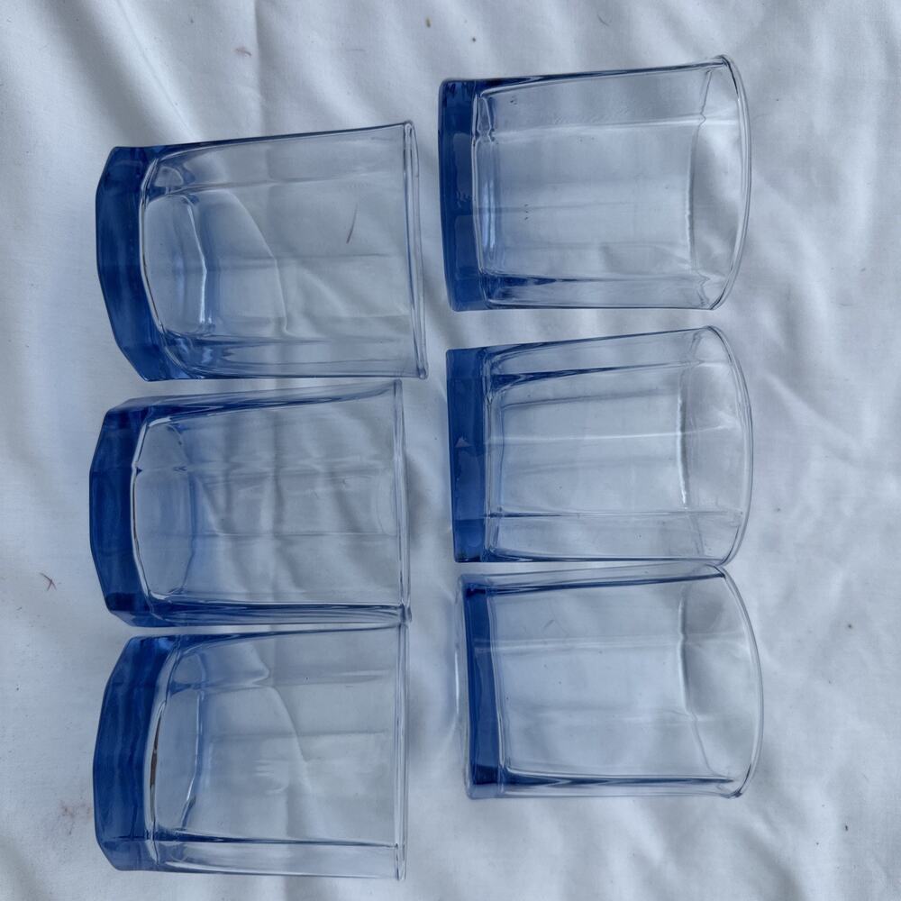 Beautiful Ice Blue Glass reflection 10 panel whiskey Tumbler Set Of 6‎
